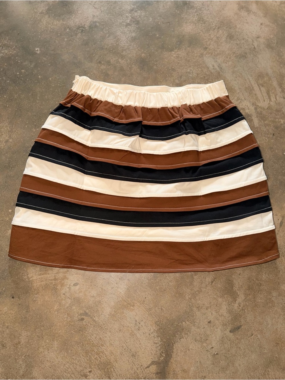 Strut & Bolt Brown Black Cream Striped Layered Mini Skirt M Boutique - Picture 2 of 10